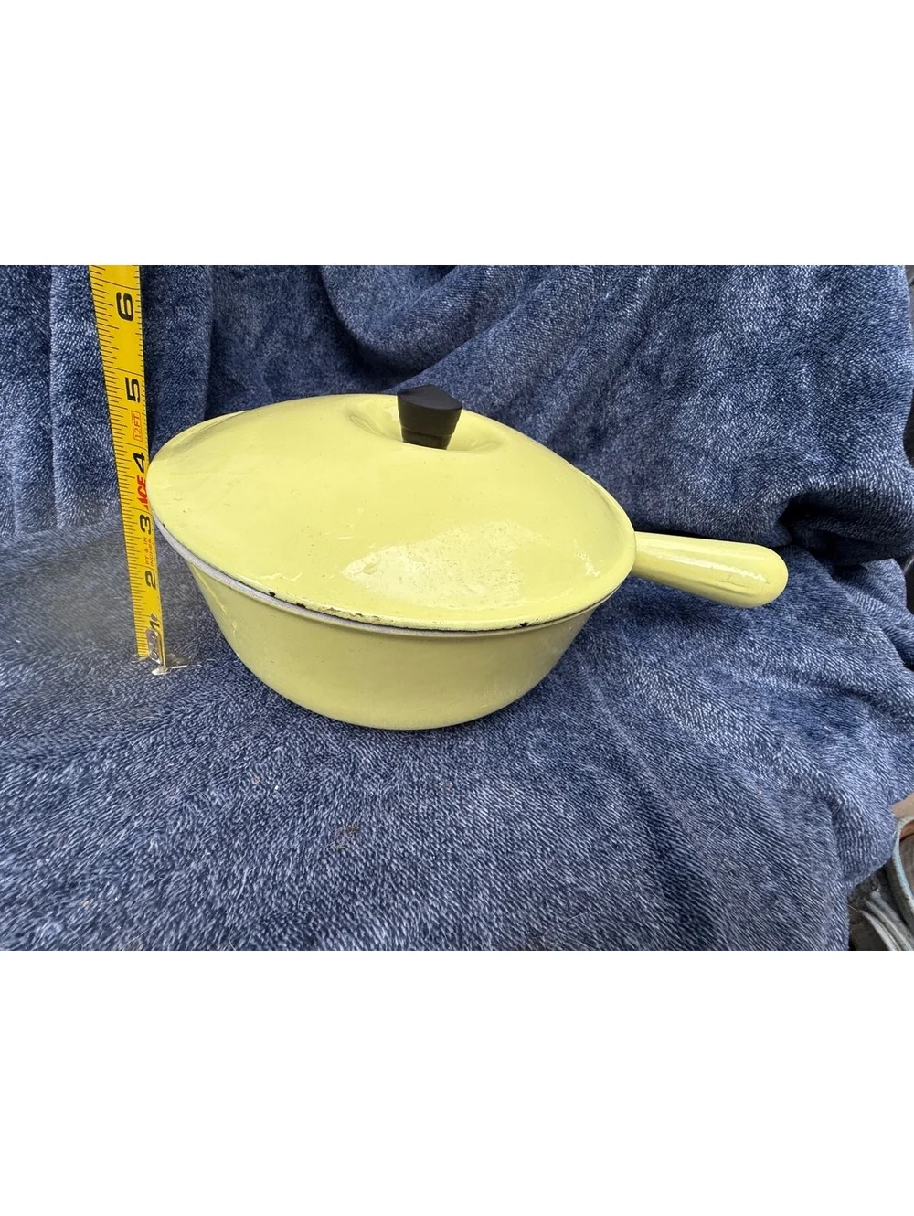 Le Creuset Vintage Yellow Enamel Cast Iron Saucepan with Lid Made in France